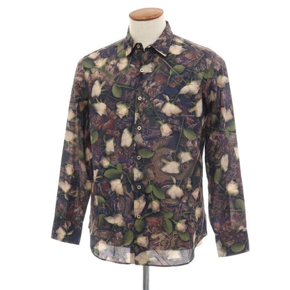 【中古】ポールスミスコレクション PAUL SMITH COLLECTION コットン 花柄 ボタニカル プリント カジュアルシャツ パープル系xグリーン【サイズM】【 状態ランクB 】【 メンズ 】