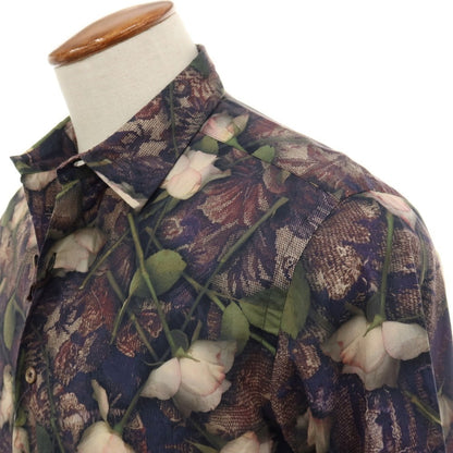 【中古】ポールスミスコレクション PAUL SMITH COLLECTION コットン 花柄 ボタニカル プリント カジュアルシャツ パープル系xグリーン【サイズM】【 状態ランクB 】【 メンズ 】