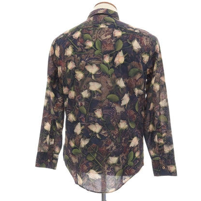 【中古】ポールスミスコレクション PAUL SMITH COLLECTION コットン 花柄 ボタニカル プリント カジュアルシャツ パープル系xグリーン【サイズM】【 状態ランクB 】【 メンズ 】