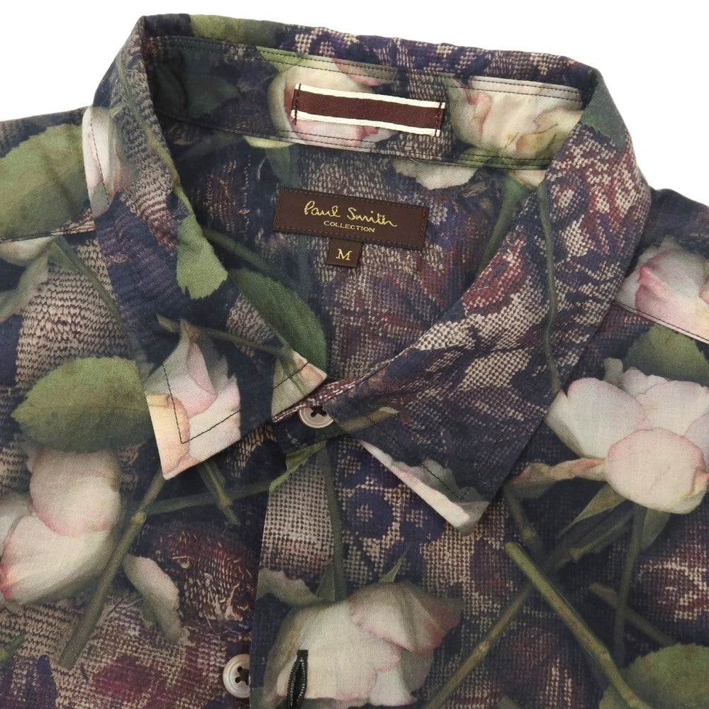 【中古】ポールスミスコレクション PAUL SMITH COLLECTION コットン 花柄 ボタニカル プリント カジュアルシャツ パープル系xグリーン【サイズM】【 状態ランクB 】【 メンズ 】