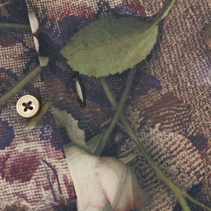 【中古】ポールスミスコレクション PAUL SMITH COLLECTION コットン 花柄 ボタニカル プリント カジュアルシャツ パープル系xグリーン【サイズM】【 状態ランクB 】【 メンズ 】