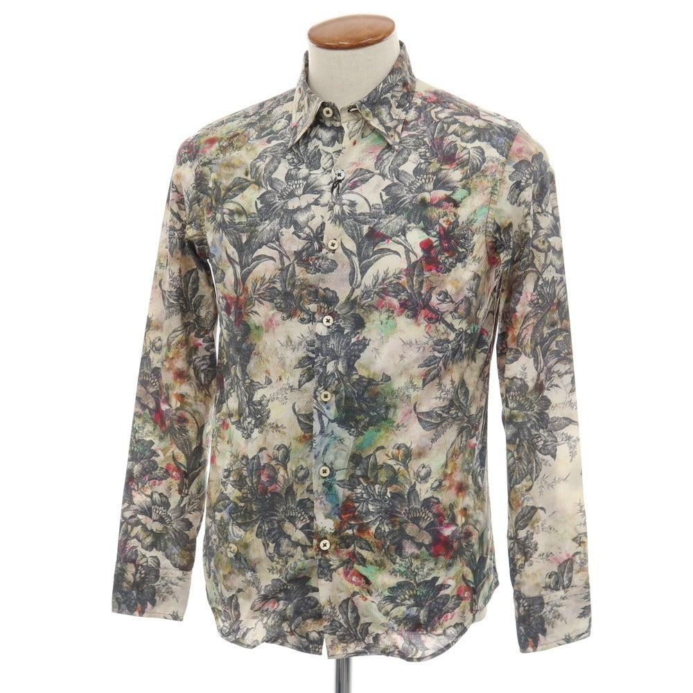 【中古】ポールスミスコレクション PAUL SMITH COLLECTION コットン ボタニカル プリント レギュラーカラー カジュアルシャツ ライトベージュxブラック【サイズM】【 状態ランクB 】【 メンズ 】