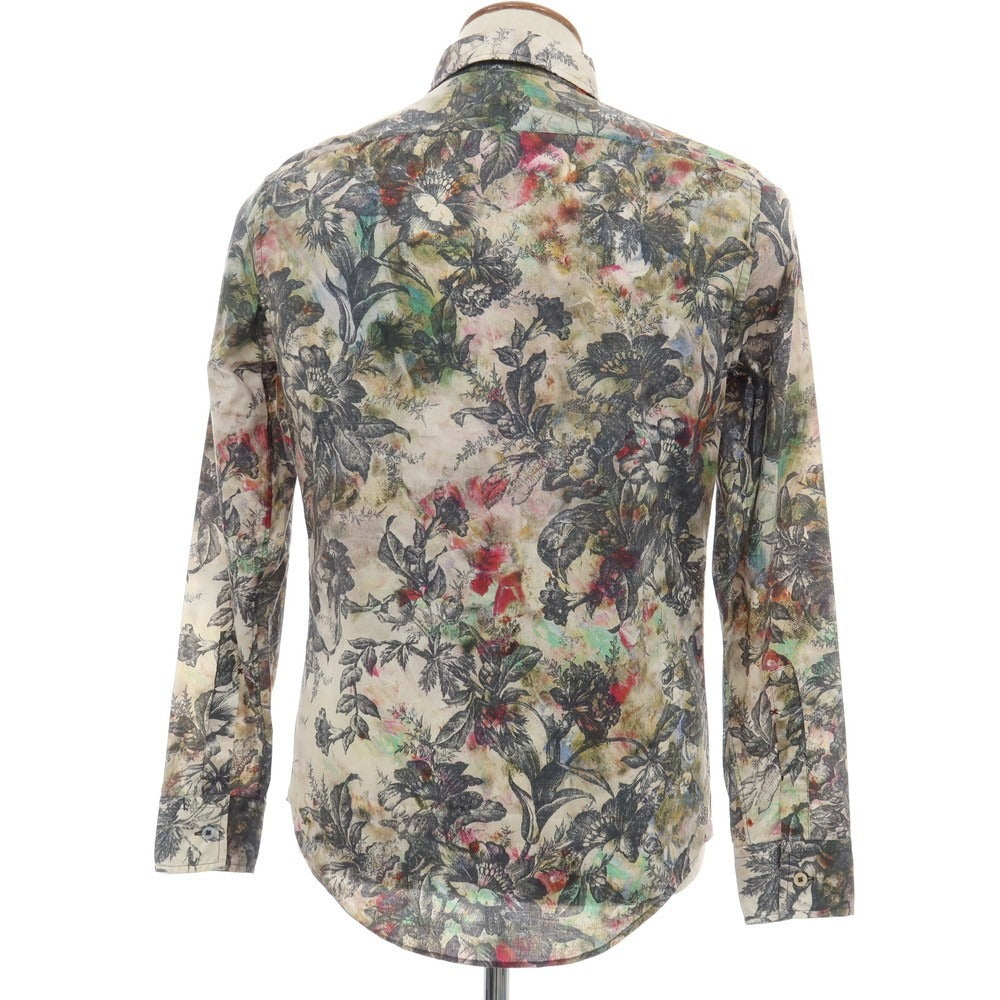 【中古】ポールスミスコレクション PAUL SMITH COLLECTION コットン ボタニカル プリント レギュラーカラー カジュアルシャツ ライトベージュxブラック【サイズM】【 状態ランクB 】【 メンズ 】