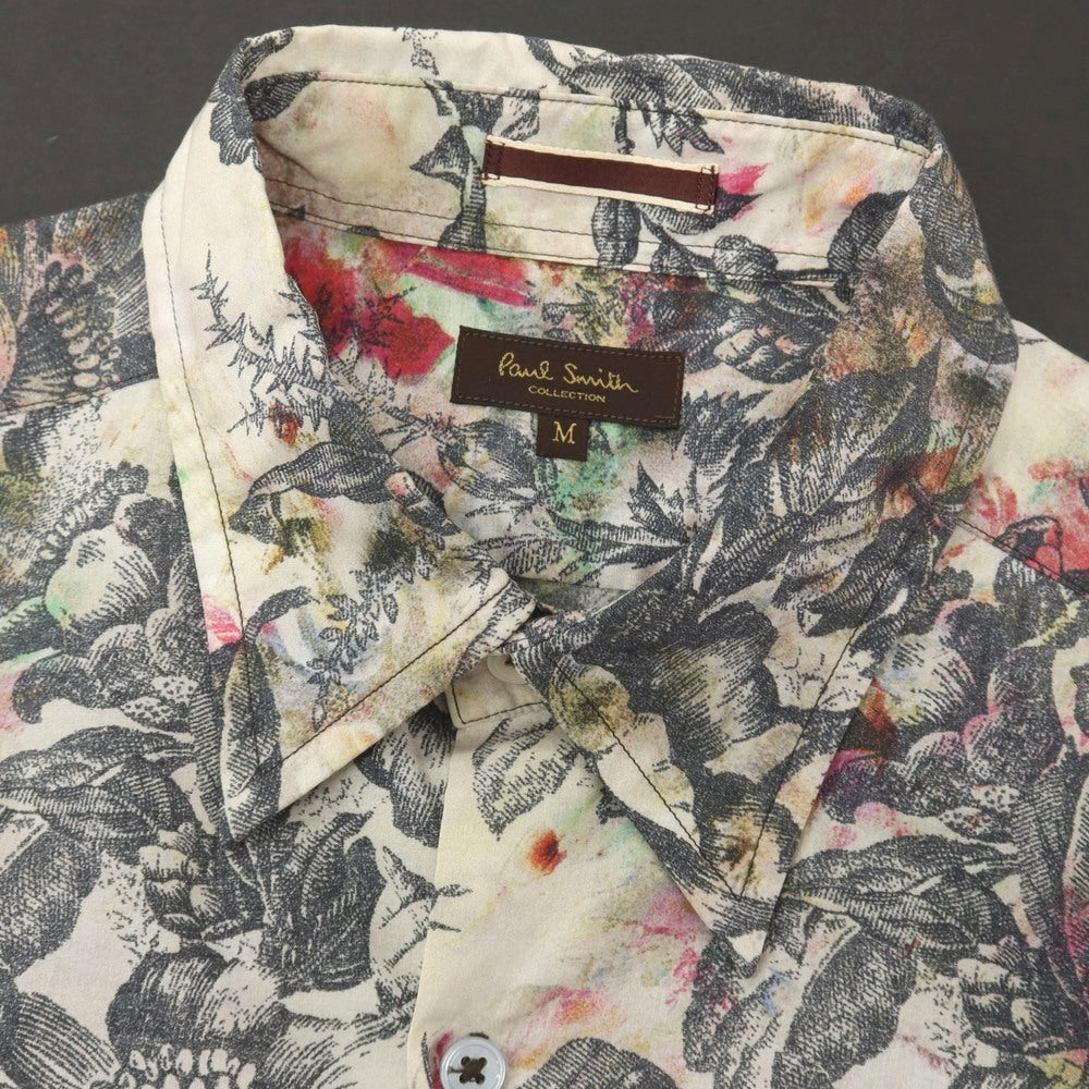 【中古】ポールスミスコレクション PAUL SMITH COLLECTION コットン ボタニカル プリント レギュラーカラー カジュアルシャツ ライトベージュxブラック【サイズM】【 状態ランクB 】【 メンズ 】