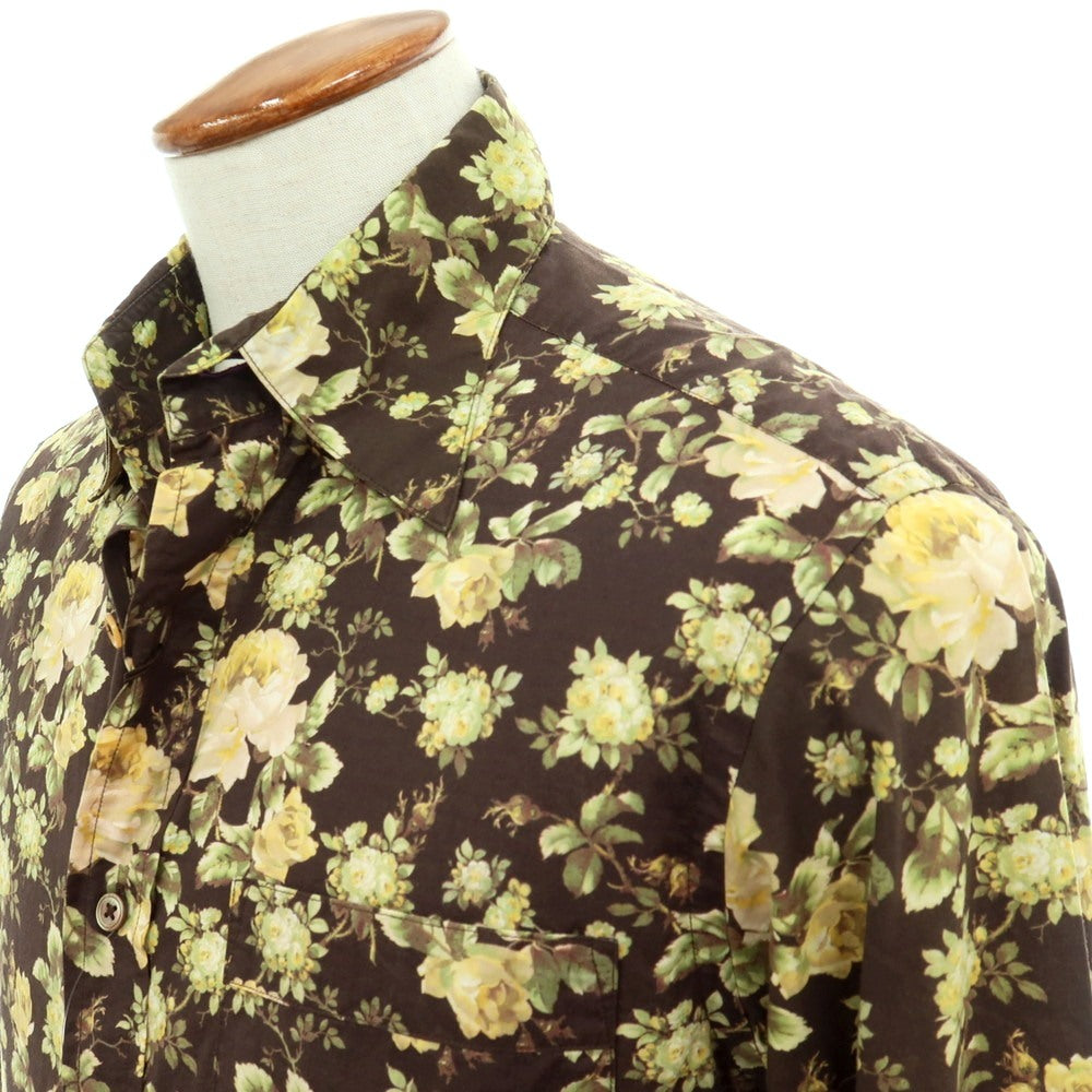 【中古】ポールスミスコレクション PAUL SMITH COLLECTION コットン 花柄 プリント カジュアルシャツ ダークカーキxグリーン【サイズM】【 状態ランクB 】【 メンズ 】