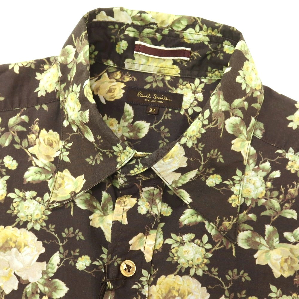 【中古】ポールスミスコレクション PAUL SMITH COLLECTION コットン 花柄 プリント カジュアルシャツ ダークカーキxグリーン【サイズM】【 状態ランクB 】【 メンズ 】