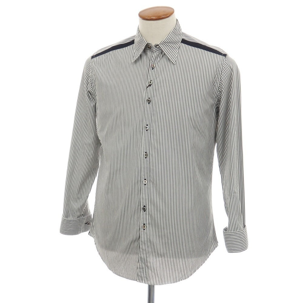 【中古】ポールスミスコレクション PAUL SMITH COLLECTION コットン ストライプ 変形ターンナップカフス カジュアルシャツ グレーxホワイト【サイズM】【 状態ランクB 】【 メンズ 】