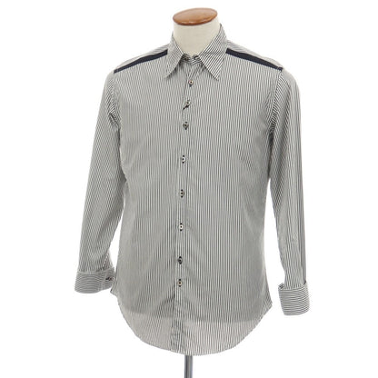 【中古】ポールスミスコレクション PAUL SMITH COLLECTION コットン ストライプ 変形ターンナップカフス カジュアルシャツ グレーxホワイト【サイズM】【 状態ランクB 】【 メンズ 】