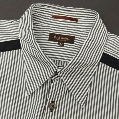 【中古】ポールスミスコレクション PAUL SMITH COLLECTION コットン ストライプ 変形ターンナップカフス カジュアルシャツ グレーxホワイト【サイズM】【 状態ランクB 】【 メンズ 】