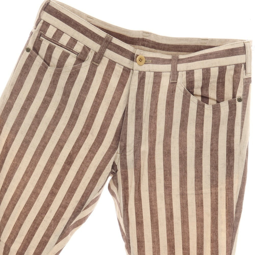 【中古】ポールスミスコレクション PAUL SMITH COLLECTION リネンコットン ストライプ 5ポケットパンツ ブラウンxベージュ【サイズL】【 状態ランクB 】【 メンズ 】