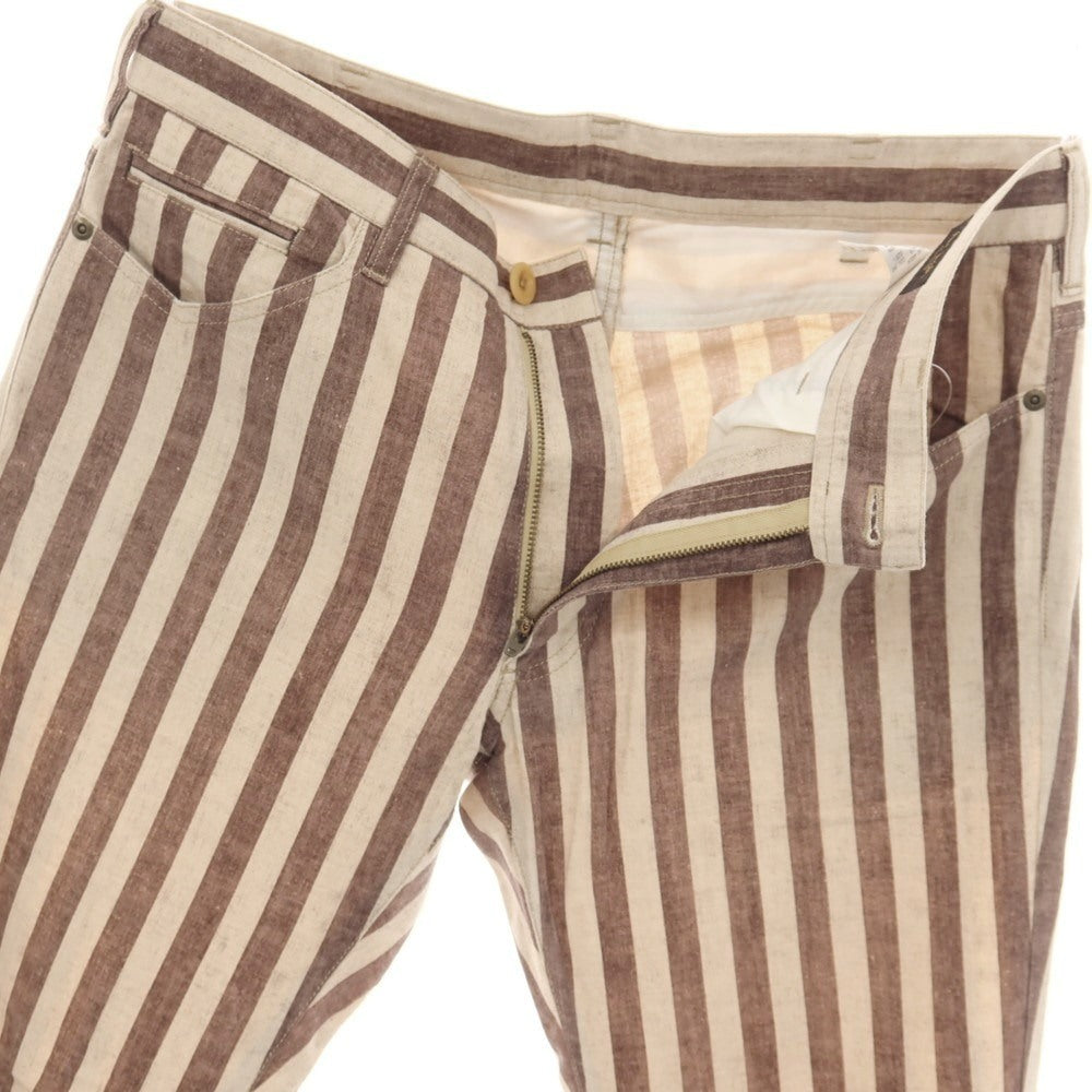 【中古】ポールスミスコレクション PAUL SMITH COLLECTION リネンコットン ストライプ 5ポケットパンツ ブラウンxベージュ【サイズL】【 状態ランクB 】【 メンズ 】