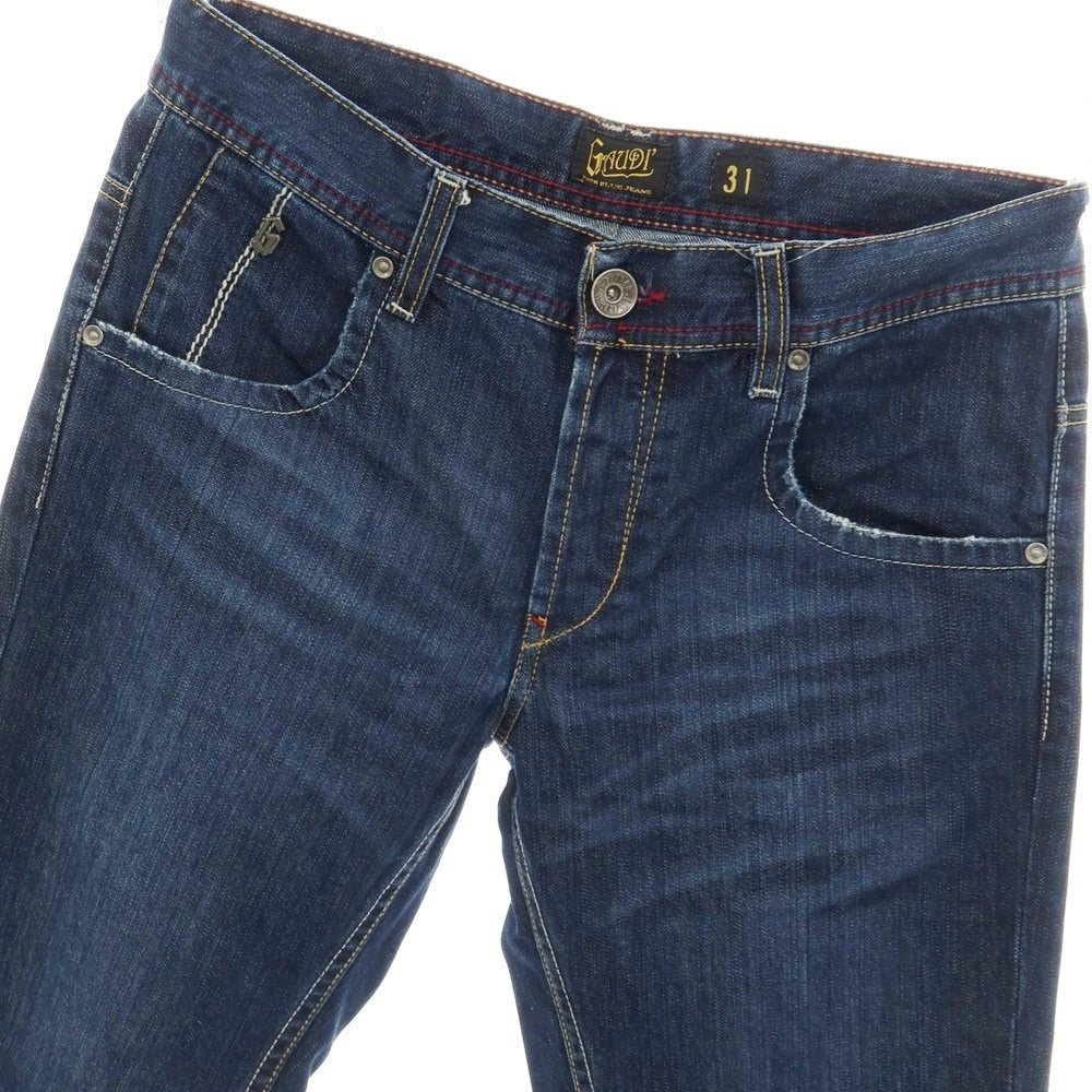 【中古】ガウディ GAUDI コットン 裾スリット入り デニムパンツ ジーンズ ネイビー【サイズ31】【 状態ランクB 】【 メンズ 】