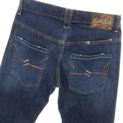 【中古】ガウディ GAUDI コットン 裾スリット入り デニムパンツ ジーンズ ネイビー【サイズ31】【 状態ランクB 】【 メンズ 】