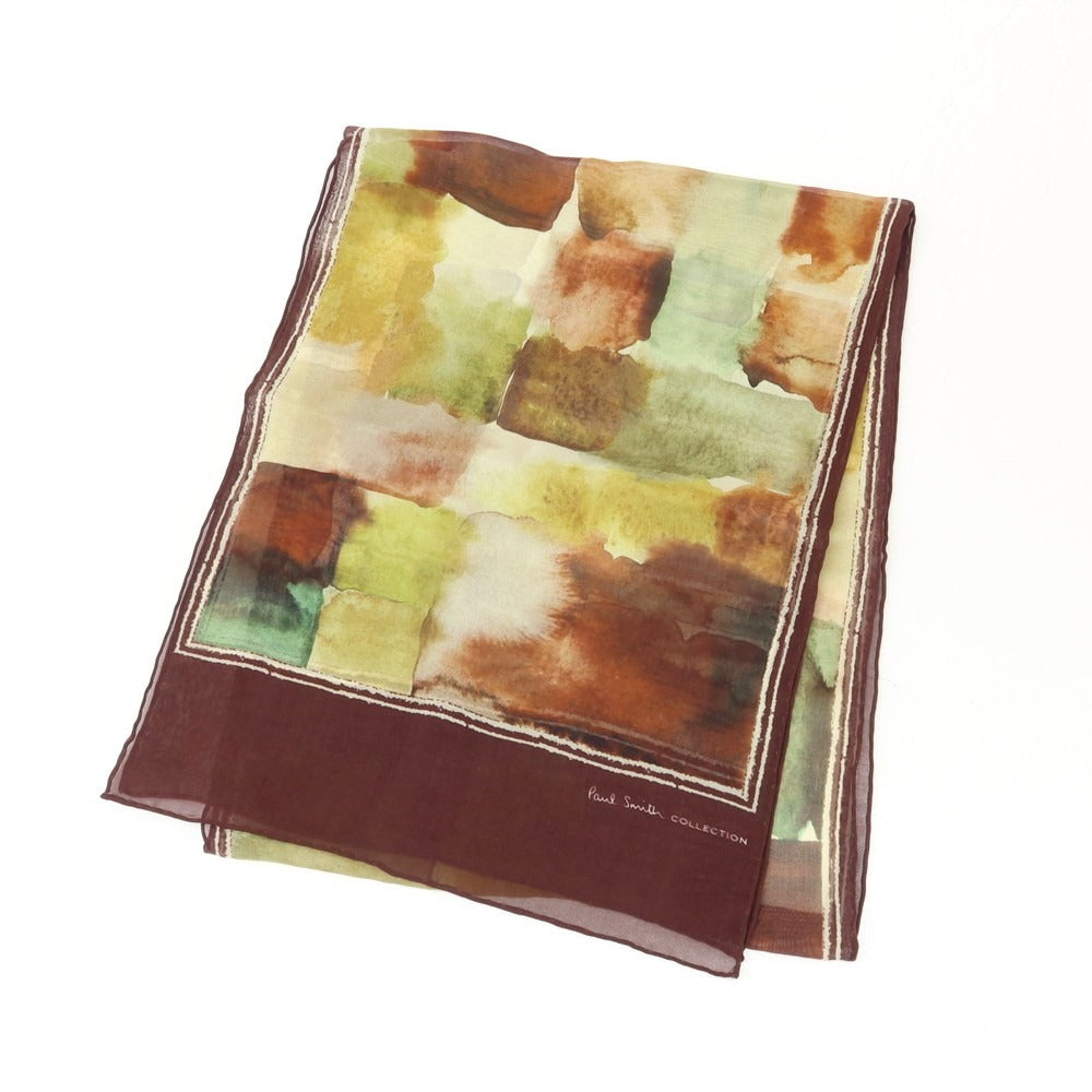 【中古】ポールスミスコレクション PAUL SMITH COLLECTION シルク 水彩風ブロック柄 プリント ストール バーガンディ系【 状態ランクB 】【 メンズ 】