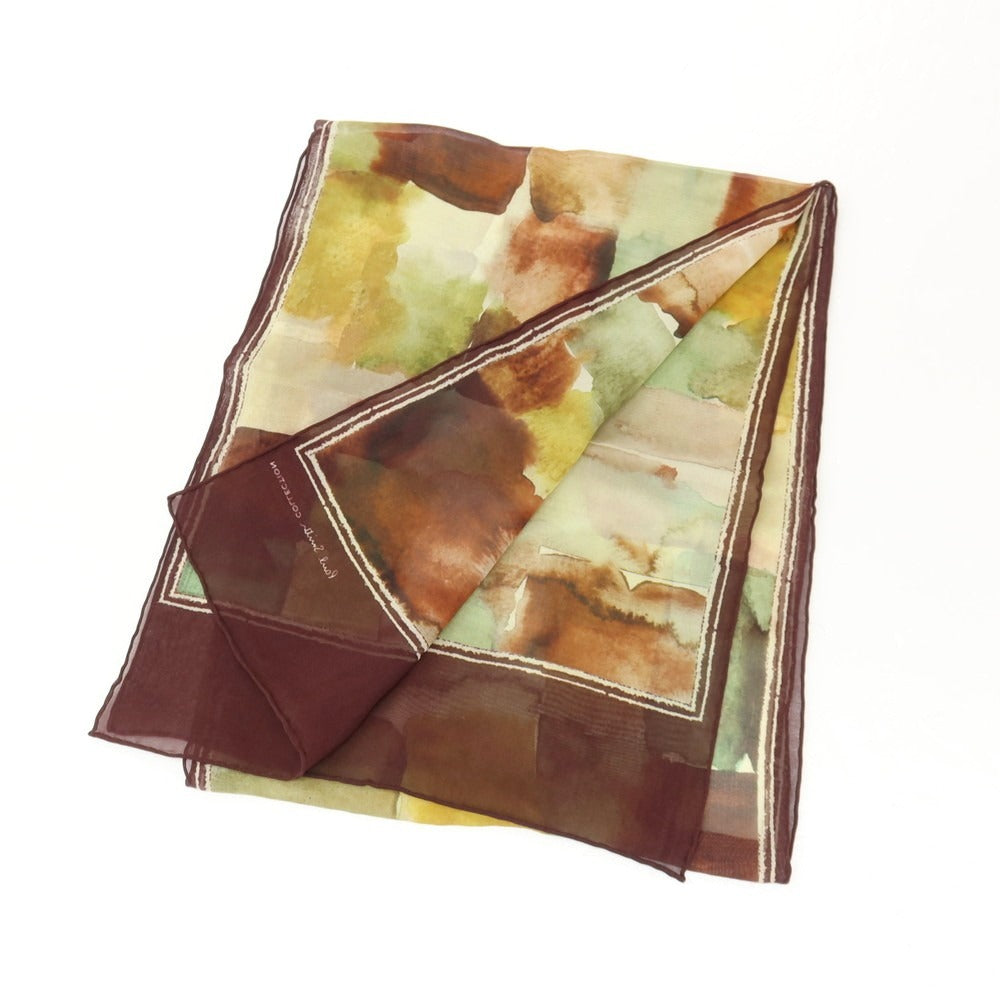 【中古】ポールスミスコレクション PAUL SMITH COLLECTION シルク 水彩風ブロック柄 プリント ストール バーガンディ系【 状態ランクB 】【 メンズ 】