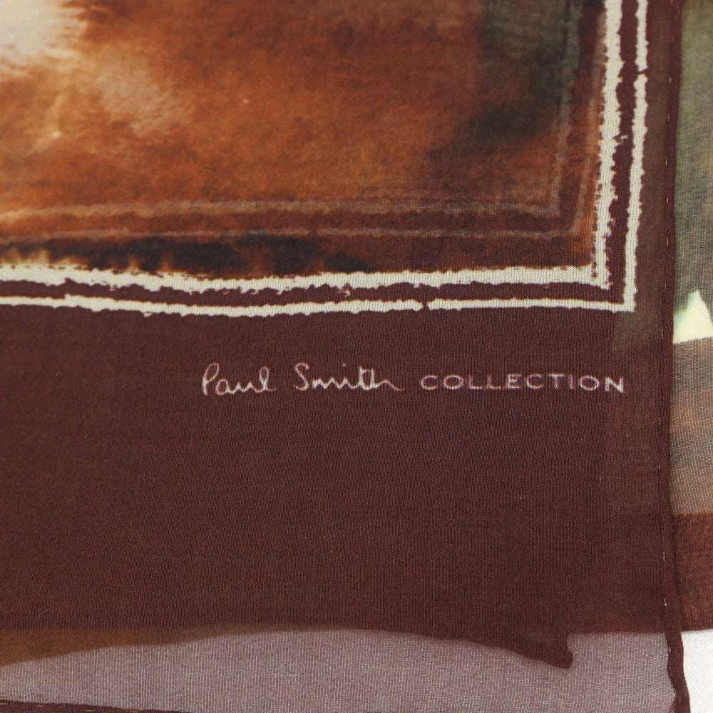 【中古】ポールスミスコレクション PAUL SMITH COLLECTION シルク 水彩風ブロック柄 プリント ストール バーガンディ系【 状態ランクB 】【 メンズ 】