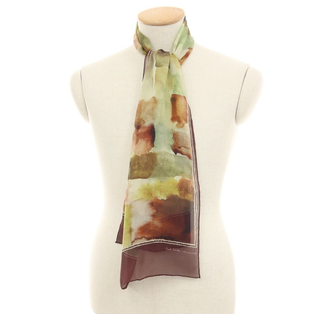 【中古】ポールスミスコレクション PAUL SMITH COLLECTION シルク 水彩風ブロック柄 プリント ストール バーガンディ系【 状態ランクB 】【 メンズ 】