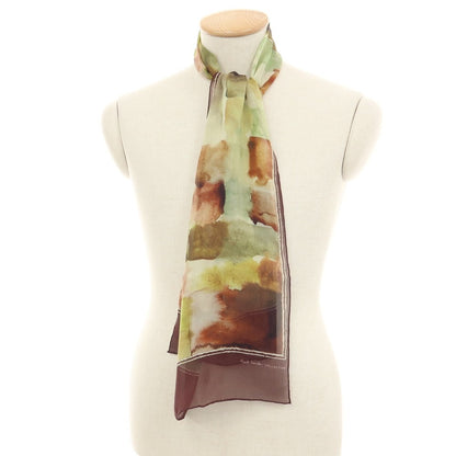 【中古】ポールスミスコレクション PAUL SMITH COLLECTION シルク 水彩風ブロック柄 プリント ストール バーガンディ系【 状態ランクB 】【 メンズ 】