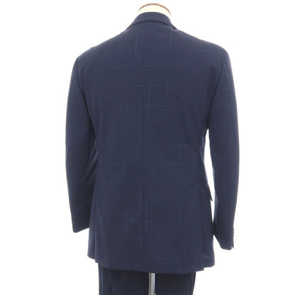 【中古】ラルディーニ LARDINI ウールポリウレタン チェック 3つボタンスーツ ネイビー【サイズ46】【 状態ランクC 】【 メンズ 】