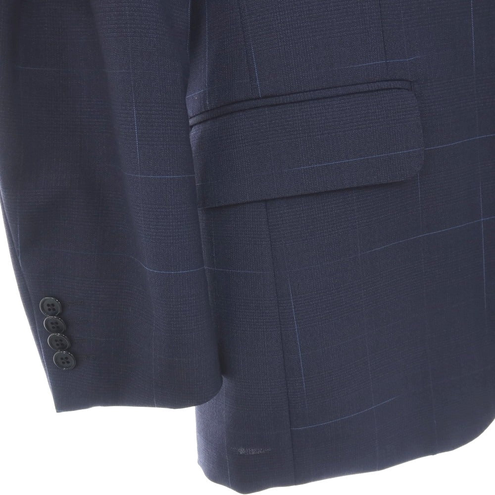 【中古】ラルディーニ LARDINI ウールポリウレタン チェック 3つボタンスーツ ネイビー【サイズ46】【 状態ランクC 】【 メンズ 】