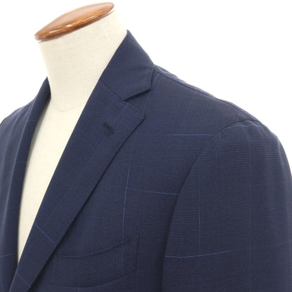 【中古】ラルディーニ LARDINI ウールポリウレタン チェック 3つボタンスーツ ネイビー【サイズ46】【 状態ランクC 】【 メンズ 】