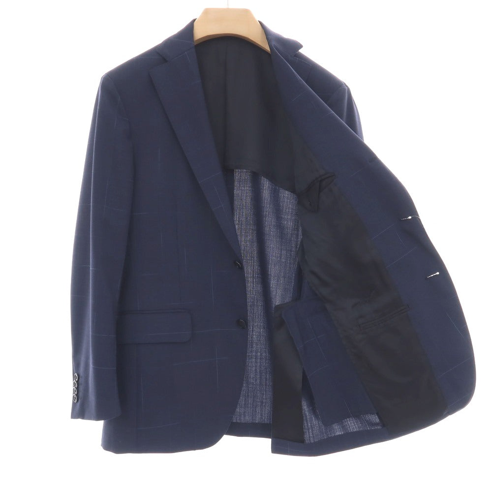 【中古】ラルディーニ LARDINI ウールポリウレタン チェック 3つボタンスーツ ネイビー【サイズ46】【 状態ランクC 】【 メンズ 】