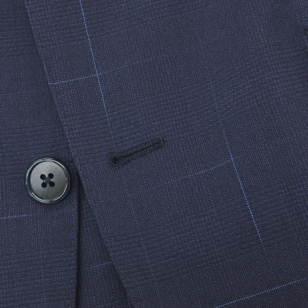 【中古】ラルディーニ LARDINI ウールポリウレタン チェック 3つボタンスーツ ネイビー【サイズ46】【 状態ランクC 】【 メンズ 】