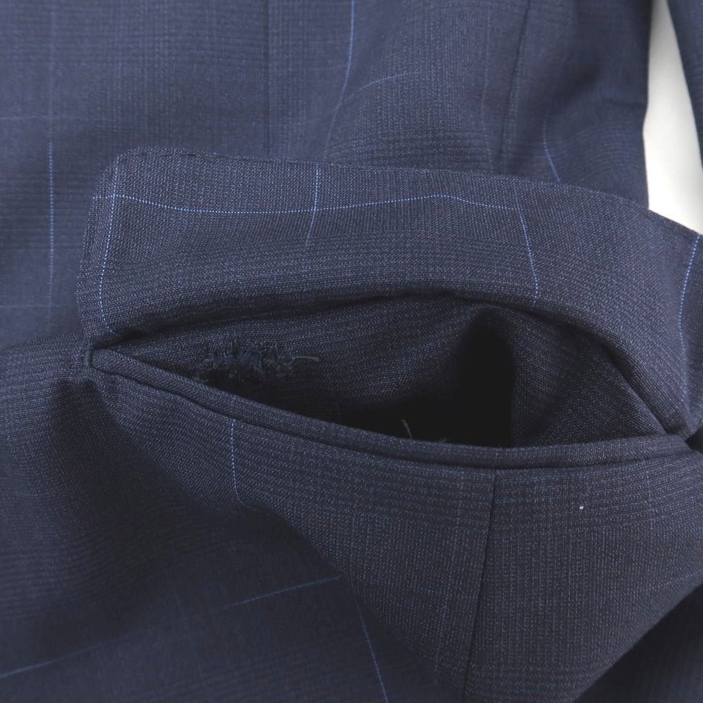 【中古】ラルディーニ LARDINI ウールポリウレタン チェック 3つボタンスーツ ネイビー【サイズ46】【 状態ランクC 】【 メンズ 】