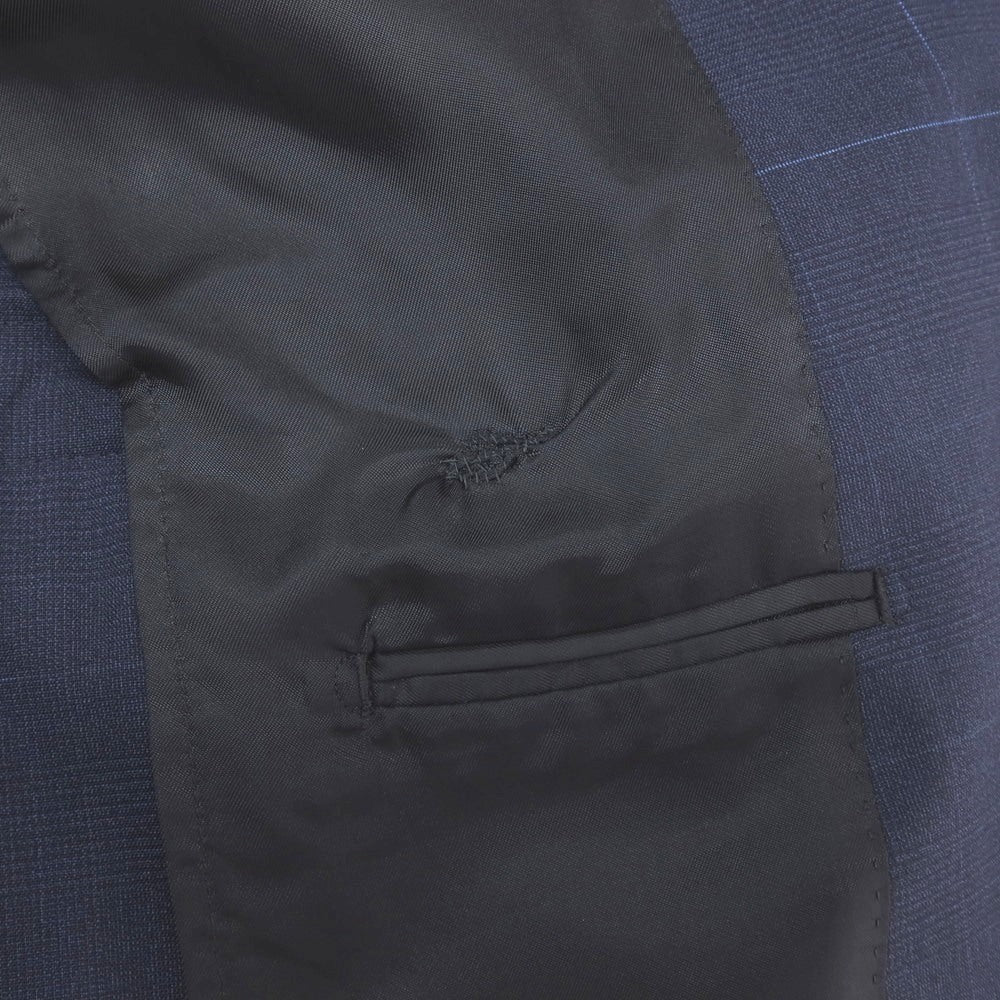 【中古】ラルディーニ LARDINI ウールポリウレタン チェック 3つボタンスーツ ネイビー【サイズ46】【 状態ランクC 】【 メンズ 】