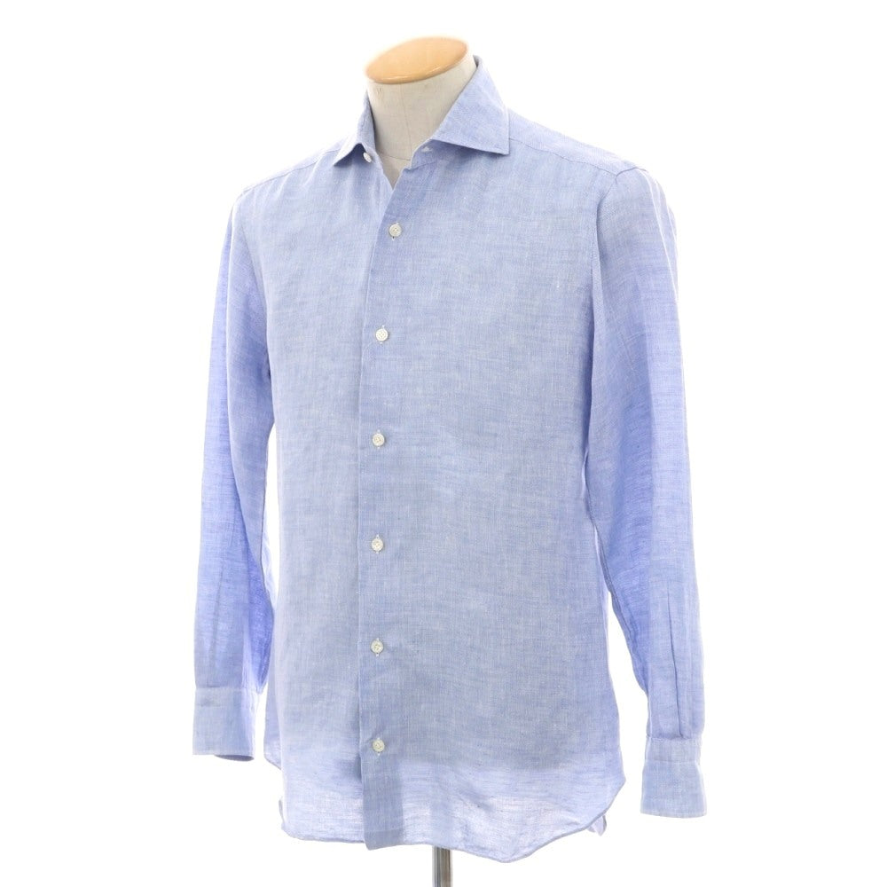 【中古】バルバ ダンディライフ BARBA DANDY LIFE リネン ワイドカラー ドレスシャツ ライトブルー【サイズ38】【 状態ランクC 】【 メンズ 】