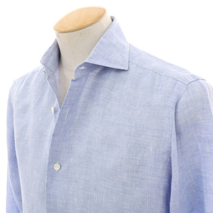 【中古】バルバ ダンディライフ BARBA DANDY LIFE リネン ワイドカラー ドレスシャツ ライトブルー【サイズ38】【 状態ランクC 】【 メンズ 】