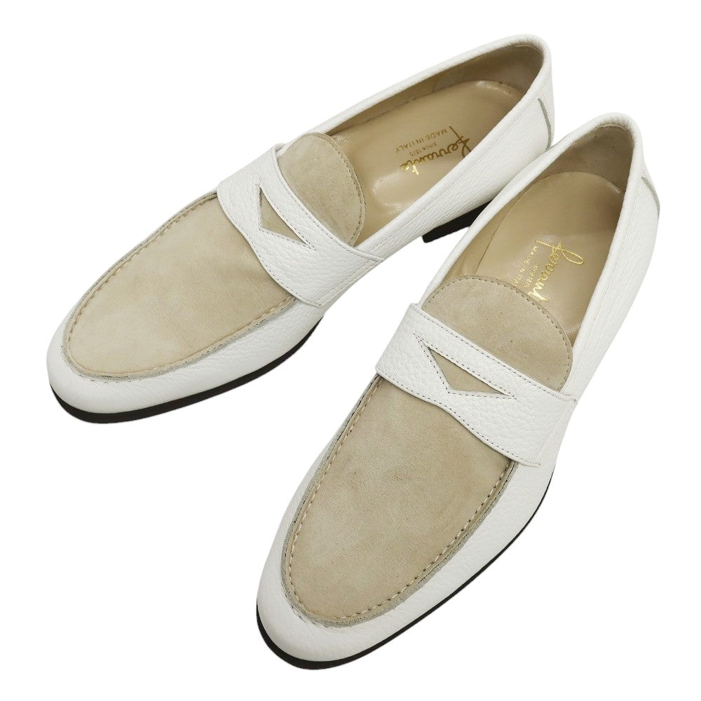 【新品】フェランテ FERRANTE MARE スエード シュリンクレザー ローファー ホワイトxベージュ【サイズ7】【 状態ランクN 】【 メンズ 】