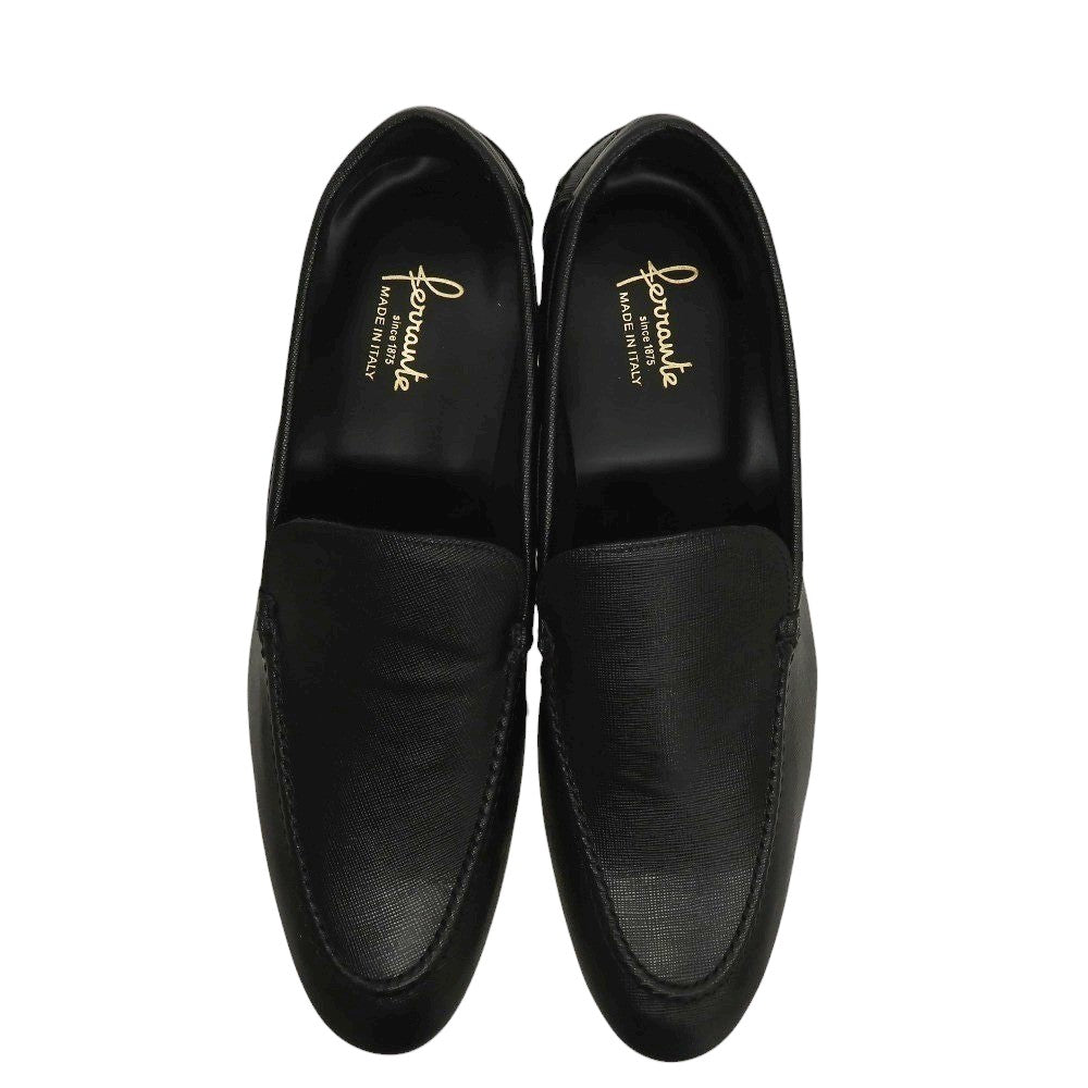 【新品】フェランテ FERRANTE NAVY/M 型押しレザー ローファー ブラック【サイズ7 1/2】【 状態ランクN 】【 メンズ 】