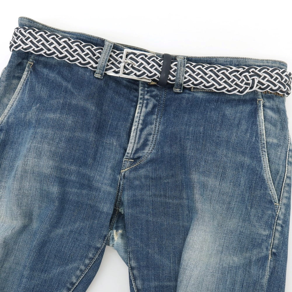 【新品アウトレット】アンダーソンズ Andersons レザー×ナイロン メッシュベルト ライトグレーxダークネイビー【サイズ85】【 状態ランクN- 】【 メンズ 】