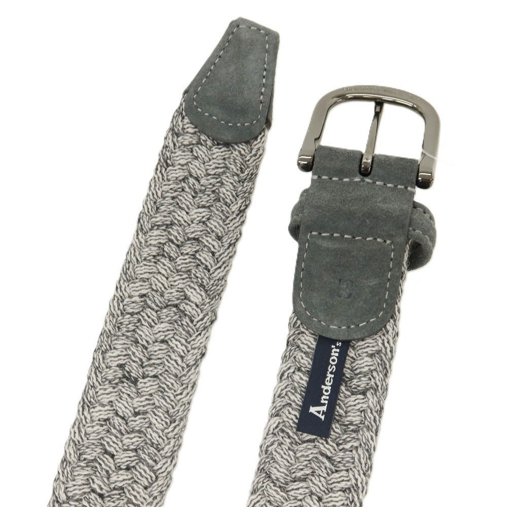 【新品】アンダーソンズ Andersons ウール系 エラスティック ゴム メッシュベルト ライトグレーxホワイト【サイズ85】【 状態ランクN 】【 メンズ 】