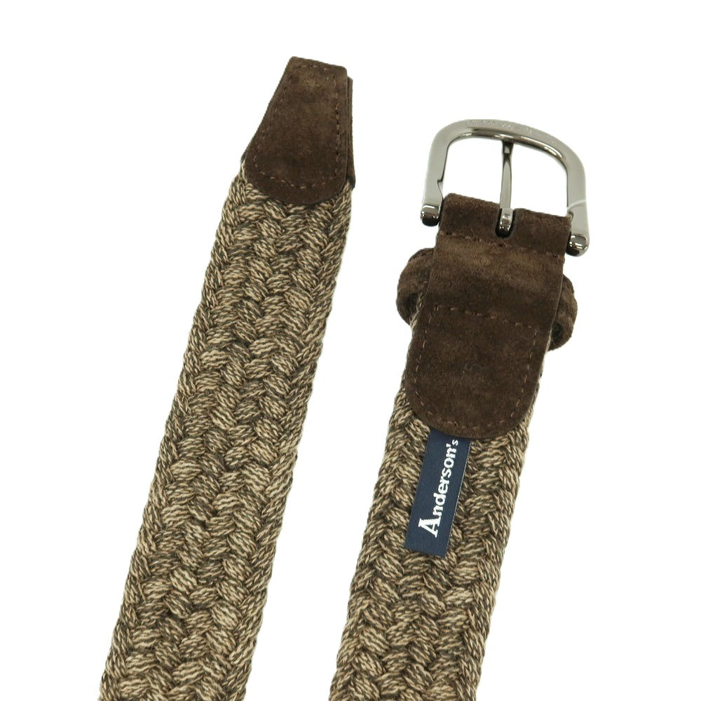 【新品】アンダーソンズ Andersons ウール系 エラスティック ゴム メッシュベルト オリーブグリーンxベージュ【サイズ85】【 状態ランクN 】【 メンズ 】