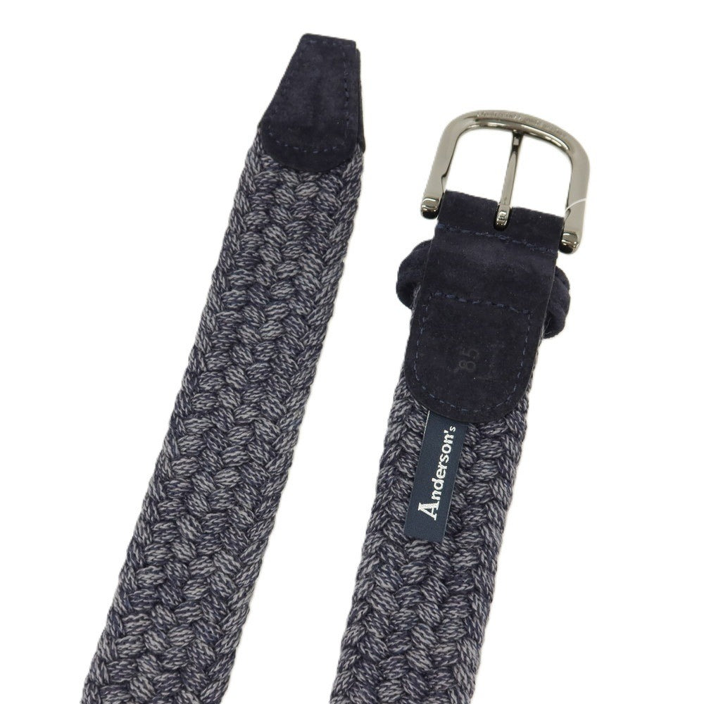 【新品】アンダーソンズ Andersons ウール系 エラスティック ゴム メッシュベルト ネイビーxグレー【サイズ85】【 状態ランクN 】【 メンズ 】