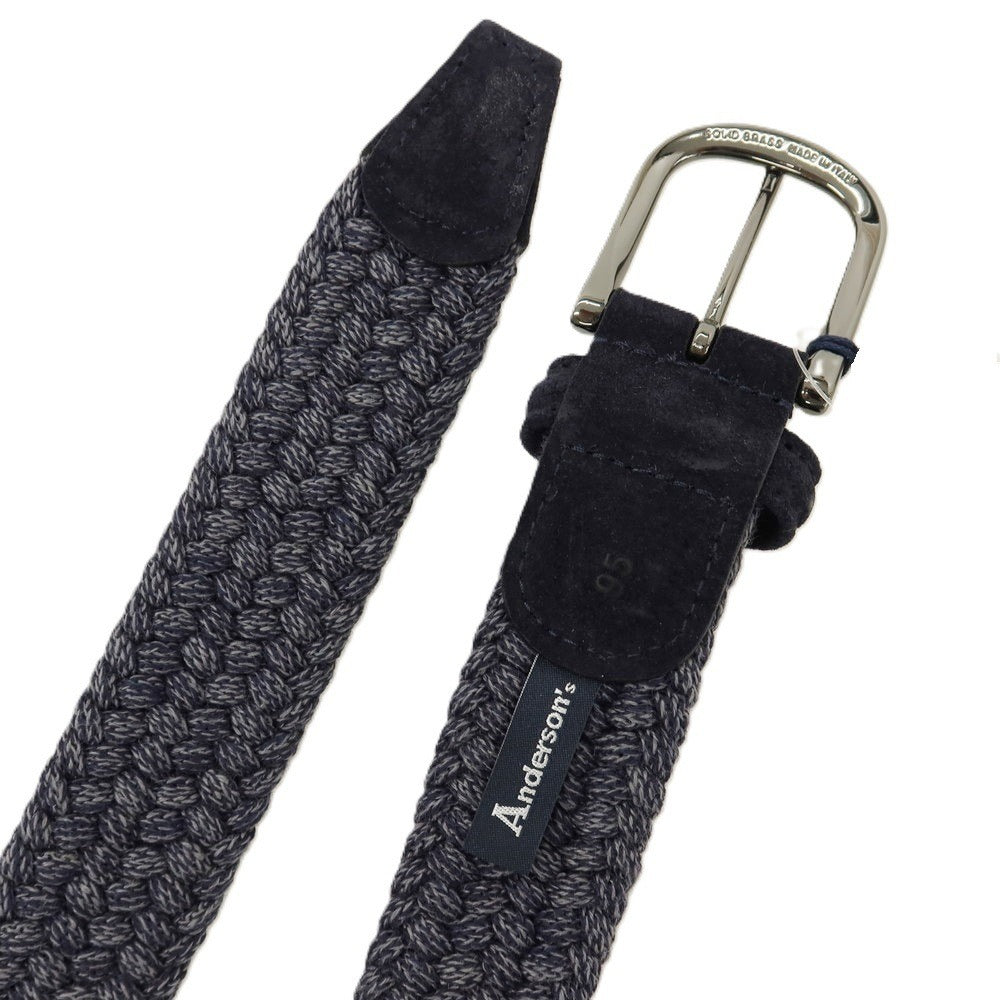 【新品】アンダーソンズ Andersons ウール系 エラスティック ゴム メッシュベルト ネイビーxグレー【サイズ95】【 状態ランクN 】【 メンズ 】
