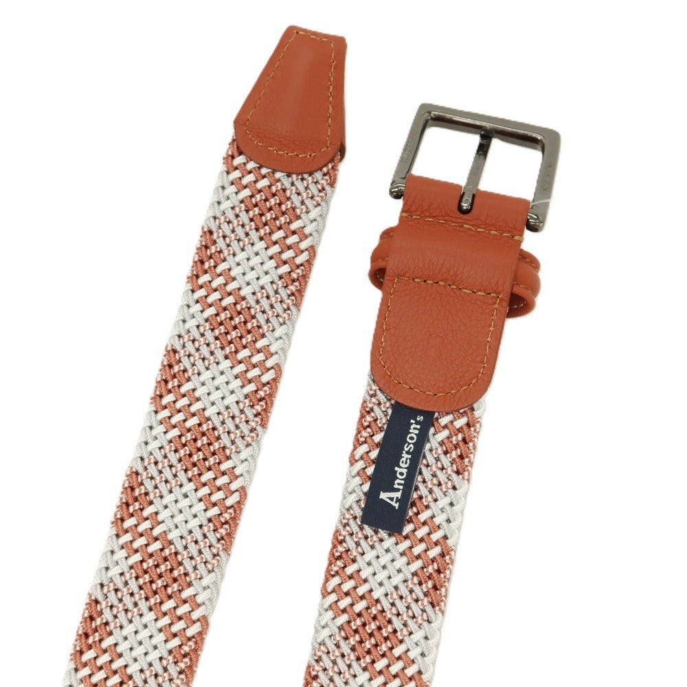 【新品】アンダーソンズ Andersons エラスティック ゴム メッシュベルト テラコッタxライトグレー【サイズ85】【 状態ランクN 】【 メンズ 】
