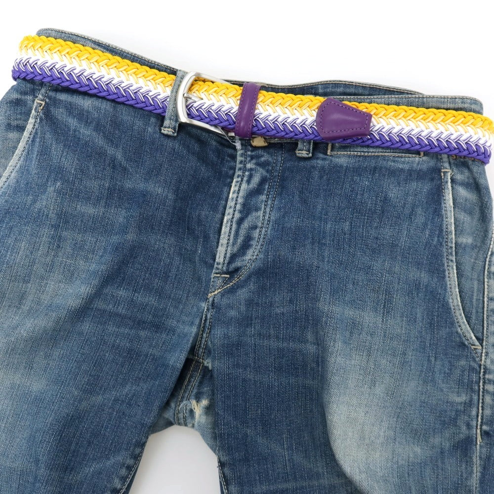 【新品アウトレット】アンダーソンズ Andersons エラスティック ゴム メッシュベルト パープルxイエロー【サイズ85】【 状態ランクN- 】【 メンズ 】