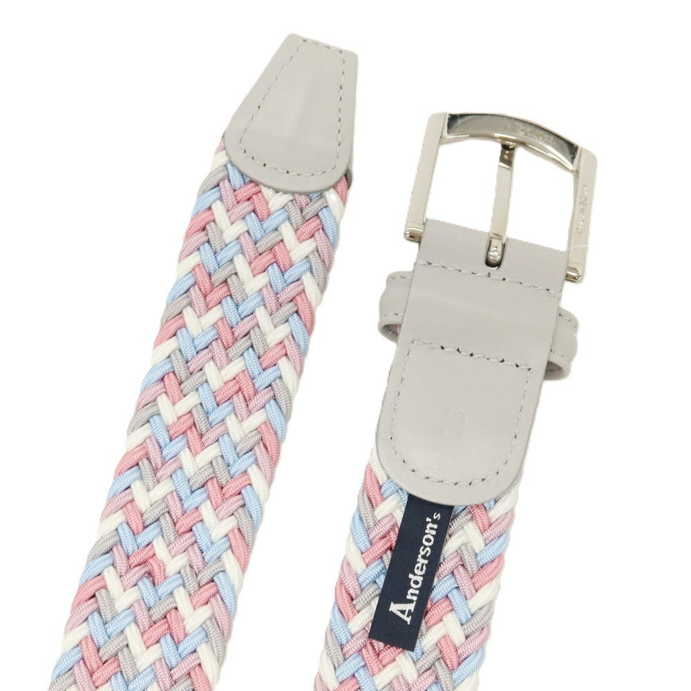 【新品】アンダーソンズ Andersons エラスティック ゴム メッシュベルト ピンクxライトブルー【サイズ85】【 状態ランクN 】【 メンズ 】