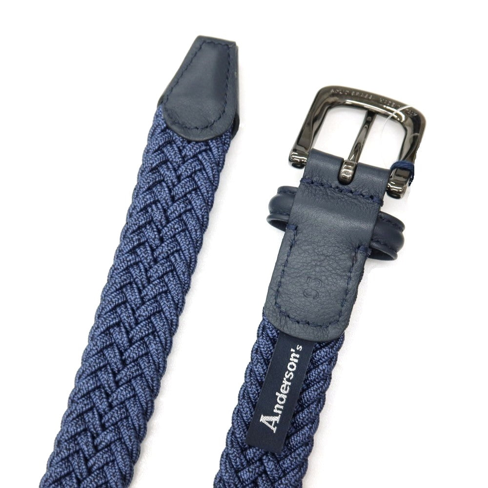 【新品】アンダーソンズ Andersons エラスティック ゴム メッシュベルト グレイッシュネイビーxブルー系【サイズ95】【 状態ランクN 】【 メンズ 】