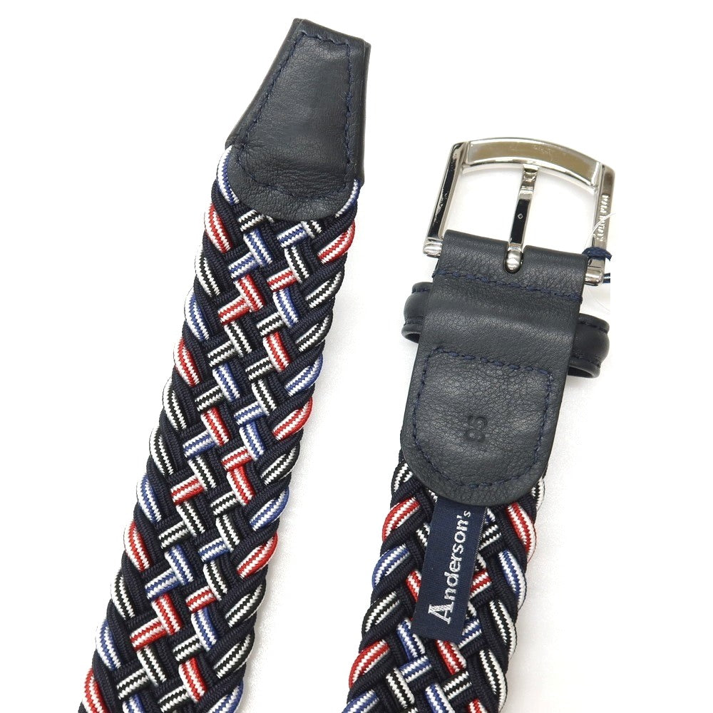 【新品】アンダーソンズ Andersons エラスティック ゴム メッシュベルト ダークネイビーxレッド【サイズ95】【 状態ランクN 】【 メンズ 】