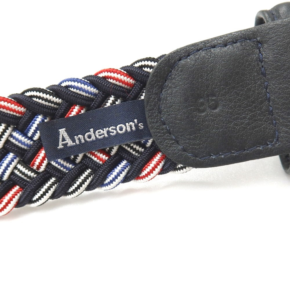 【新品】アンダーソンズ Andersons エラスティック ゴム メッシュベルト ダークネイビーxレッド【サイズ95】【 状態ランクN 】【 メンズ 】