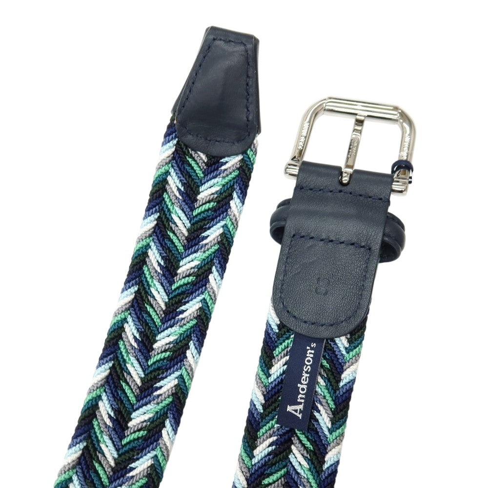 【新品】アンダーソンズ Andersons エラスティック ゴム メッシュベルト ネイビーxグリーン【サイズ95】【 状態ランクN 】【 メンズ 】