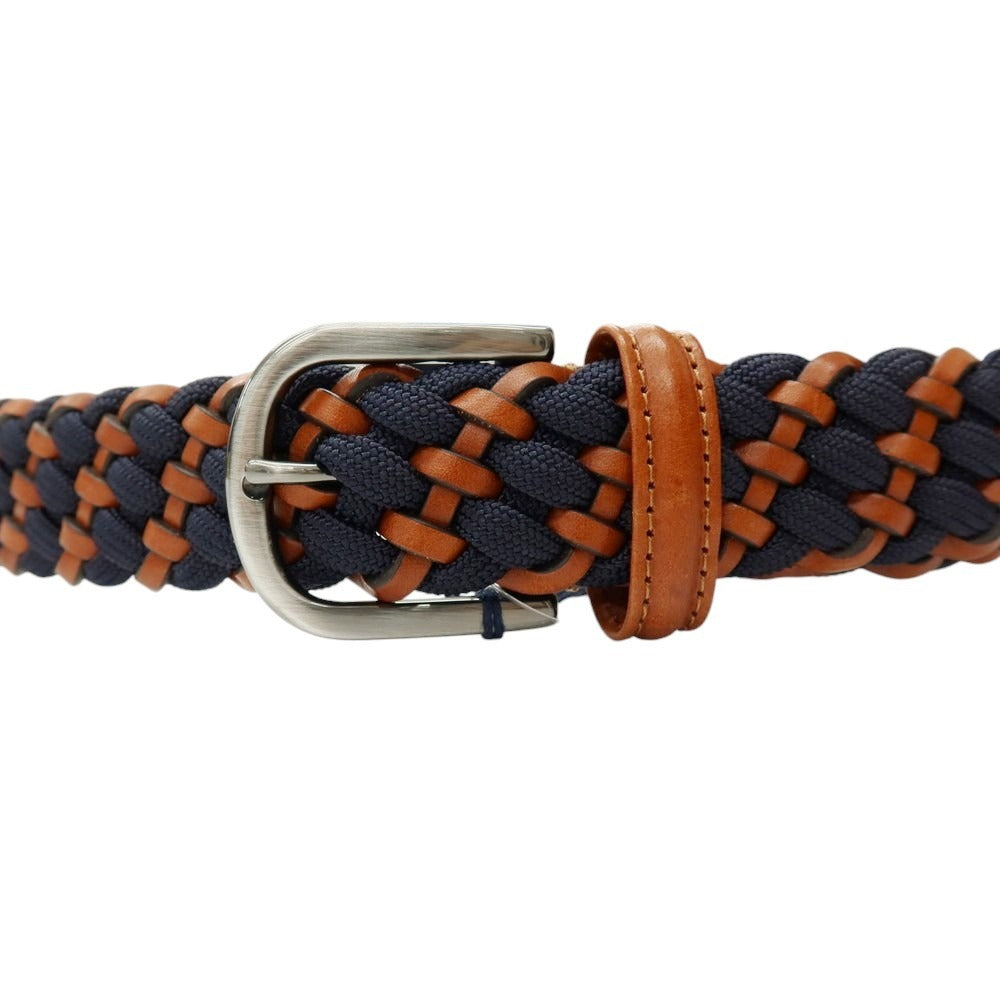 【新品】アンダーソンズ Andersons レザー×エラスティック ゴム メッシュベルト ネイビーxブラウン【サイズ95】【 状態ランクN 】【 メンズ 】