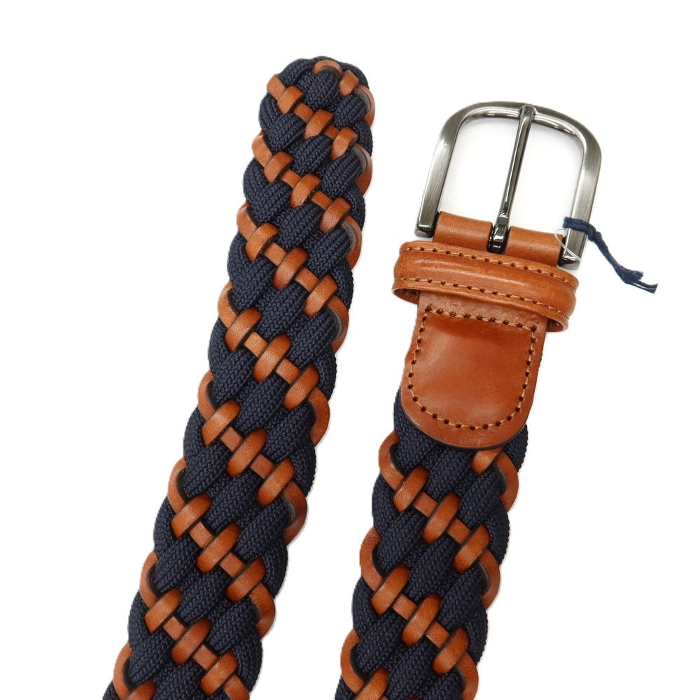 【新品】アンダーソンズ Andersons レザー×エラスティック ゴム メッシュベルト ネイビーxブラウン【サイズ95】【 状態ランクN 】【 メンズ 】