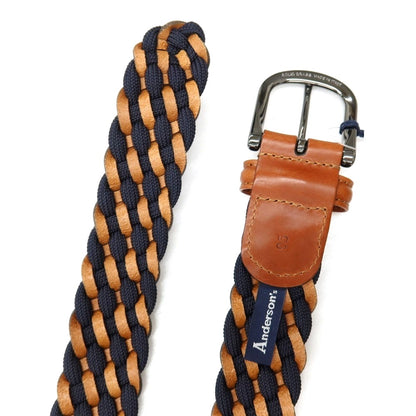 【新品】アンダーソンズ Andersons レザー×エラスティック ゴム メッシュベルト ネイビーxブラウン【サイズ95】【 状態ランクN 】【 メンズ 】