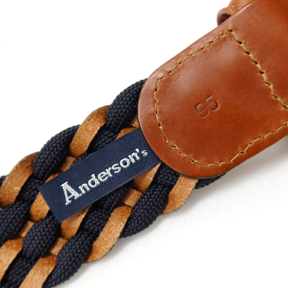 【新品】アンダーソンズ Andersons レザー×エラスティック ゴム メッシュベルト ネイビーxブラウン【サイズ95】【 状態ランクN 】【 メンズ 】