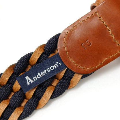 【新品】アンダーソンズ Andersons レザー×エラスティック ゴム メッシュベルト ネイビーxブラウン【サイズ95】【 状態ランクN 】【 メンズ 】